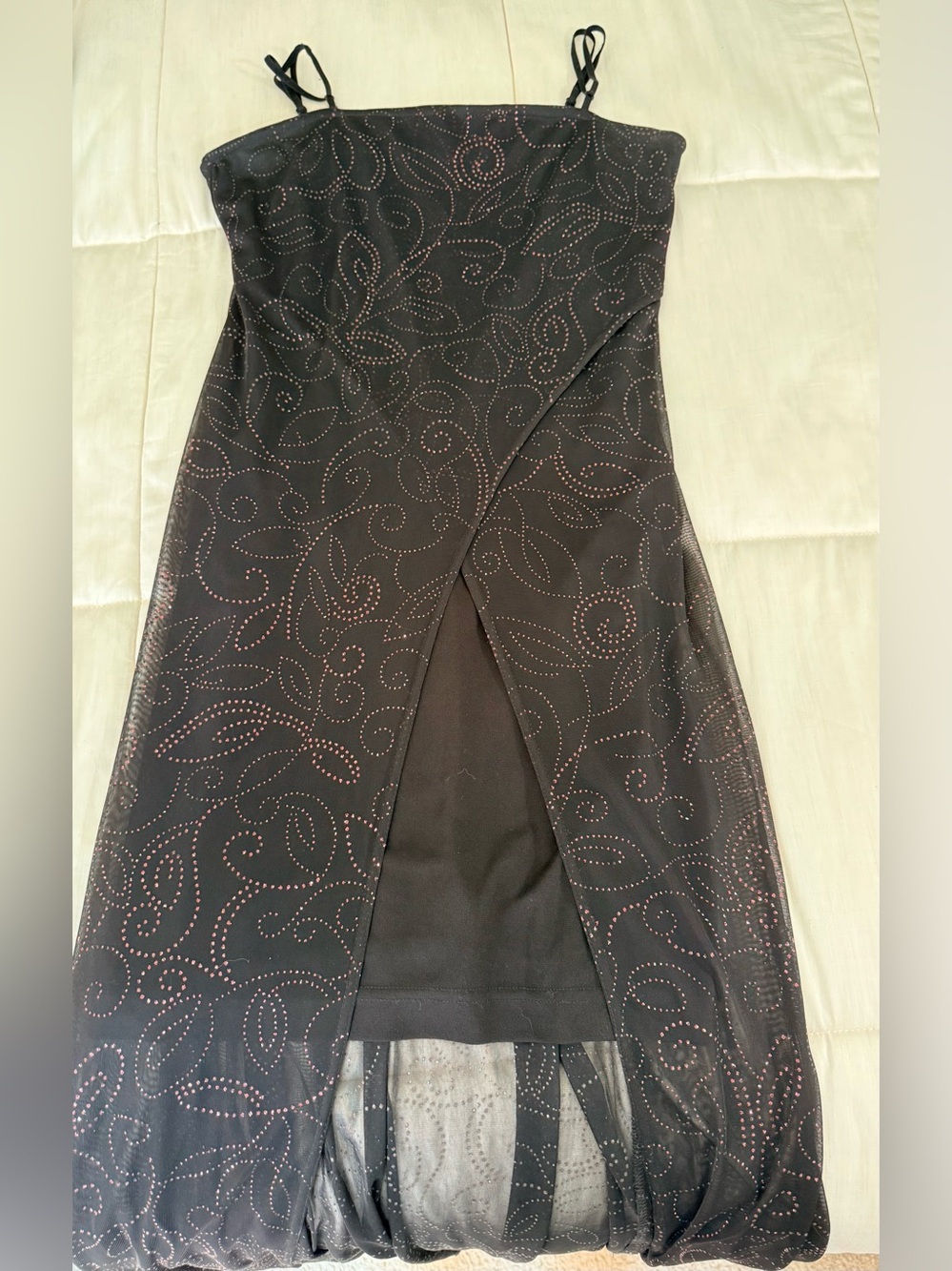 Vintage Y2K 90’s Next up black pink rhinestone sheer bottom maxi dress McBling M - Picture 8 of 10